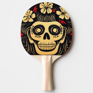 Day of the Dead Skull Woodcut (1) Ping Pong Paddle