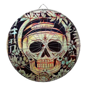 Day of the Dead Skull Woodcut (3) Dartboard