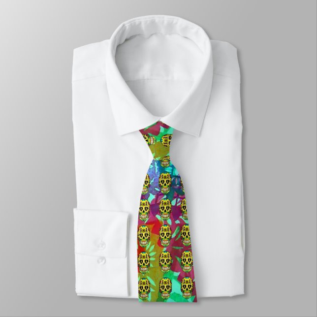 Day of the Dead Skull -Yellow Sugar Skull  Tie (Tied)