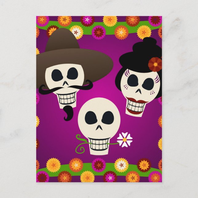 Day Of The Dead Skulls Postcard (Front)