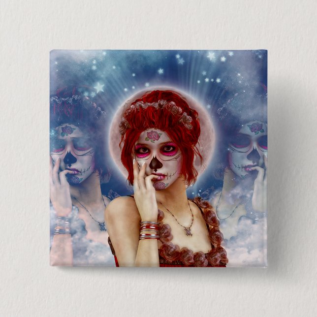 Day Of The Dead sugar doll 15 Cm Square Badge (Front)