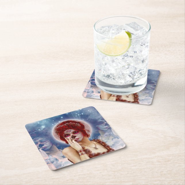 Day Of The Dead sugar doll Square Paper Coaster (Insitu)