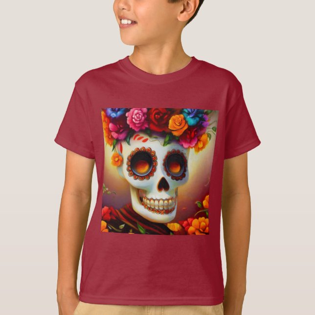 Day of the Dead Sugar Skull 4 T-Shirt (Front)