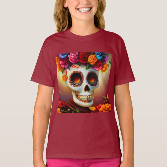 Day of the Dead Sugar Skull 4 T-Shirt (Front)