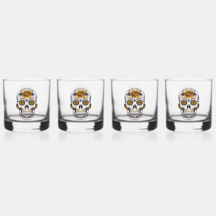 Day of the Dead Sugar Skull Art Whiskey Glass