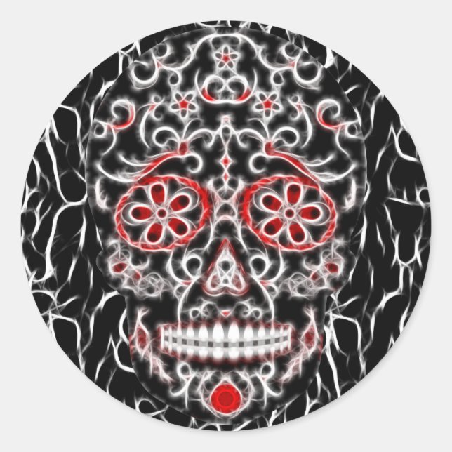 Day of the Dead Sugar Skull - Black, White & Red Classic Round Sticker (Front)