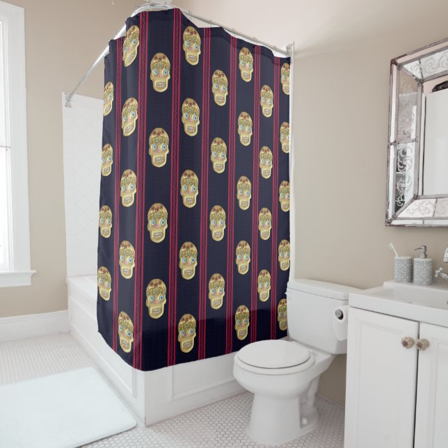 Day of the Dead Sugar Skull (Blonde) Shower Curtain (In Situ)