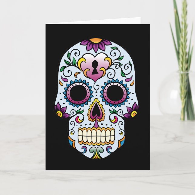 Day of the Dead Sugar Skull Blue Greeting Card (Front)