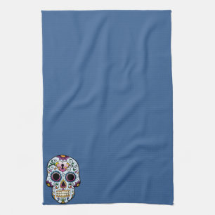 Day of the Dead Sugar Skull Blue Tea Towel