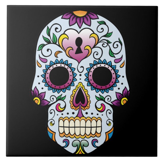 Day of the Dead Sugar Skull Blue Tile (Front)