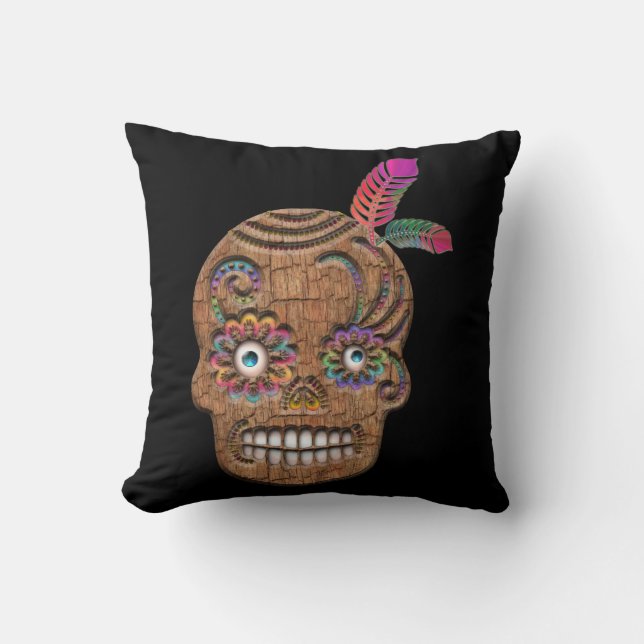 Day of the Dead Sugar Skull (Cedar) Cushion (Front)