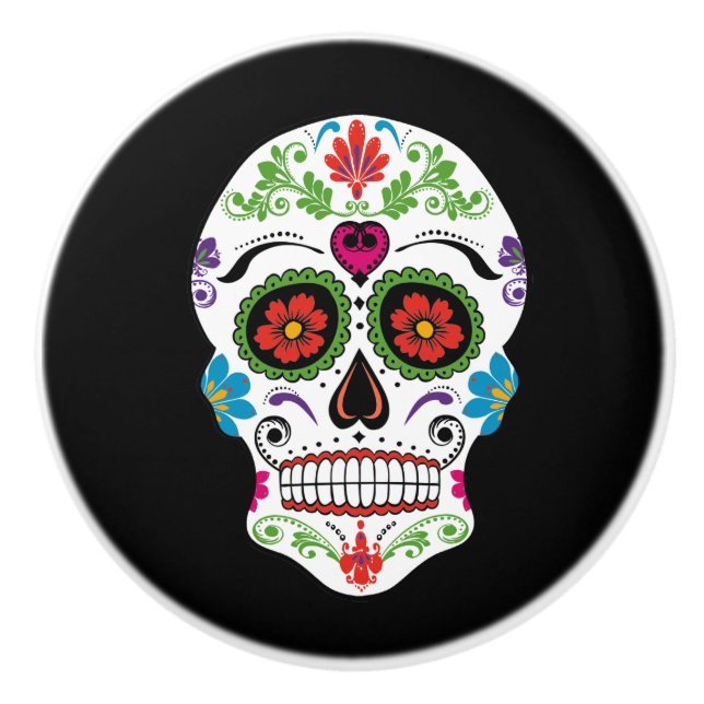 DAY OF THE DEAD SUGAR SKULL CERAMIC KNOB (Front)