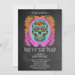 Day Of The Dead Sugar Skull Chalkboard Party  Invi Invitation