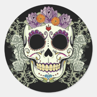 DAY OF THE DEAD SUGAR SKULL CLASSIC ROUND STICKER
