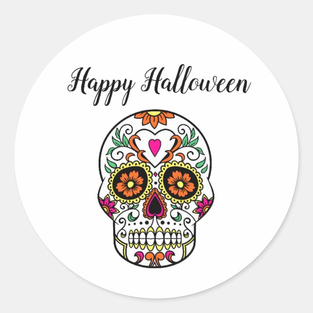 Day of the Dead Sugar Skull Classic Round Sticker (Front)