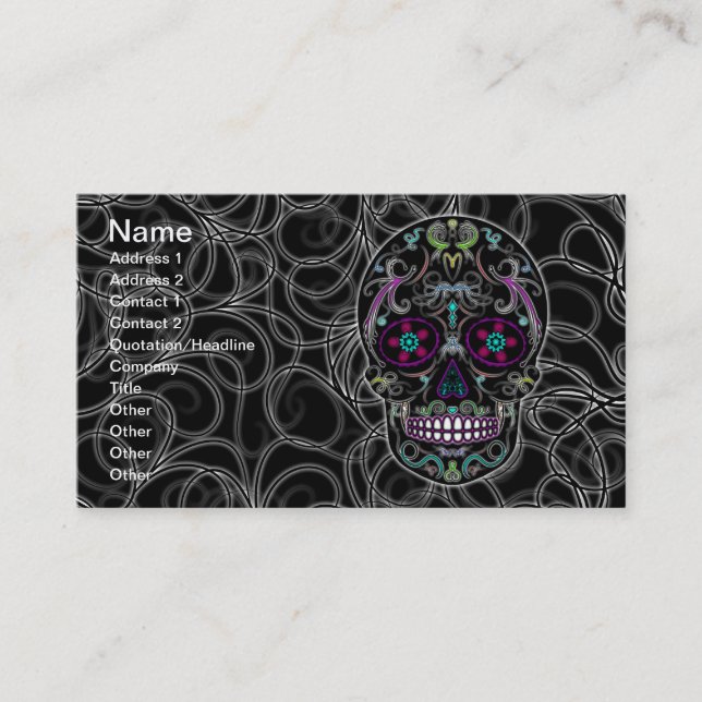 Day of the Dead Sugar Skull - Colourfully Black Business Card (Front)