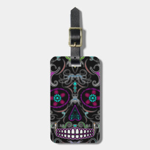 Day of the Dead Sugar Skull - Colourfully Black Luggage Tag