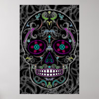 Day of the Dead Sugar Skull - Colourfully Black