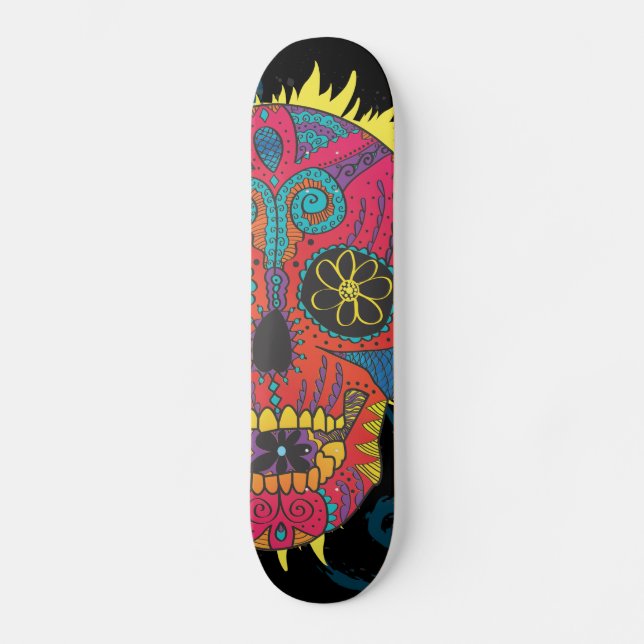 Day of The Dead Sugar Skull Comic Tattoo Design Skateboard (Front)