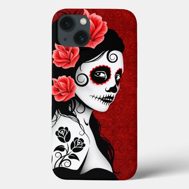 Day of the Dead Sugar Skull Girl – Deep Red Case-Mate iPhone Case (Back)