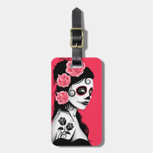 Day of the Dead Sugar Skull Girl - pink Luggage Tag