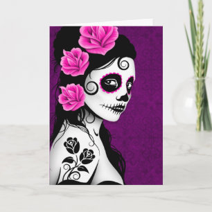 Day of the Dead Sugar Skull Girl - purple Card