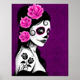 Day of the Dead Sugar Skull Girl - Purple Poster