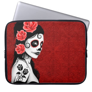Day of the Dead Sugar Skull Girl - red Laptop Sleeve
