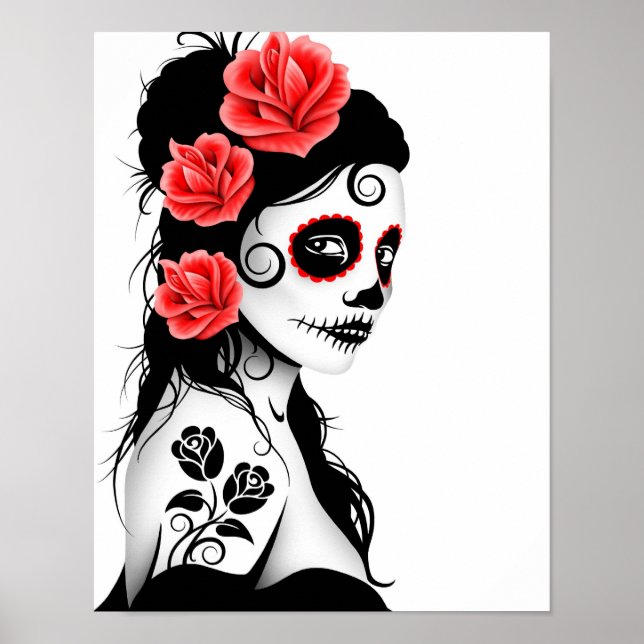 Day of the Dead Sugar Skull Girl - white Poster (Front)