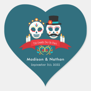 Day of the Dead Sugar Skull Gothic Wedding Heart Sticker