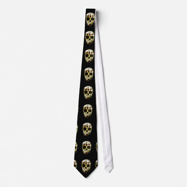 Day of the Dead Sugar Skull Grunge Design Tie (Front)