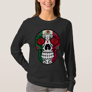 Day Of The Dead Sugar Skull Halloween Mexican Flag T-Shirt