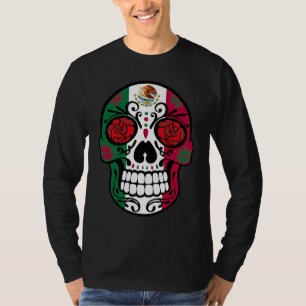 Day Of The Dead Sugar Skull Halloween Mexican Flag T-Shirt