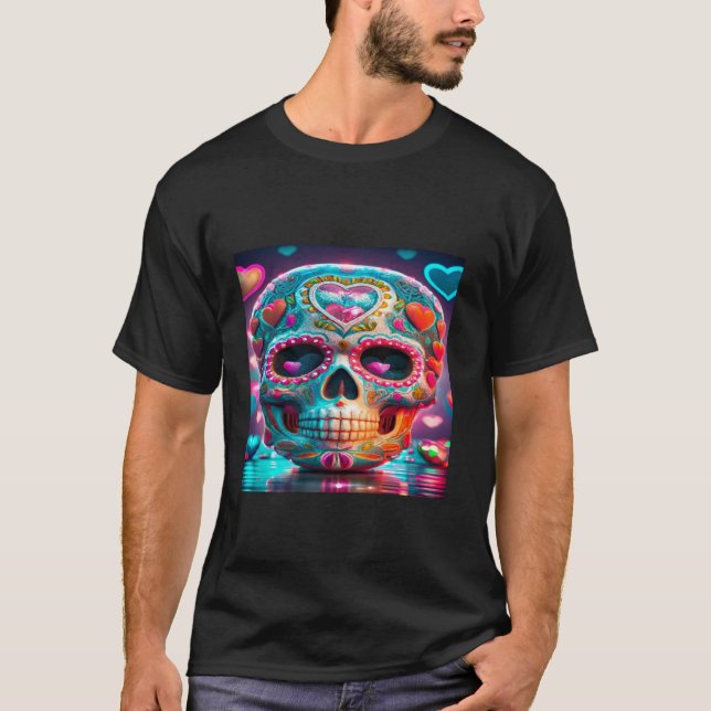 Day Of The Dead Sugar Skull Halloween Valentines H T-Shirt (Front)