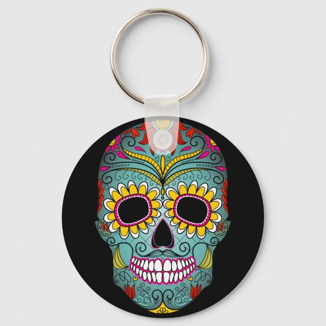 Day of the Dead Sugar Skull Key Ring (Front)
