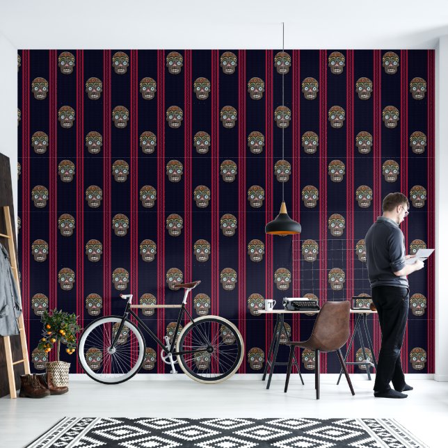 Day of the Dead Sugar Skull (Mossy Bark) Wallpaper (Living Room)