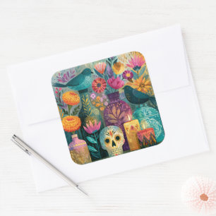Day of the Dead Sugar Skull Ofrenda Altar Square Sticker