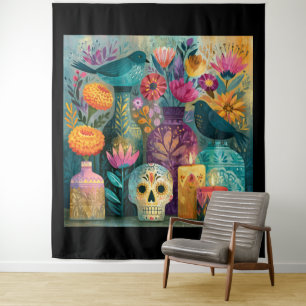 Day of the Dead Sugar Skull Ofrenda Altar Tapestry