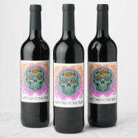 Day Of The Dead Sugar Skull Party Wine Label