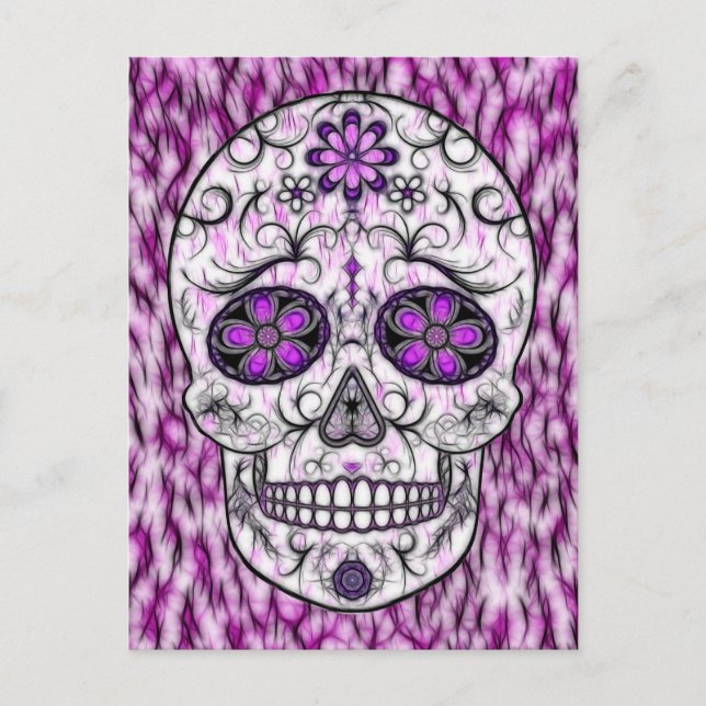 Day of the Dead Sugar Skull - Pink & Purple 1.0 Postcard (Front)