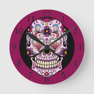 Day of the Dead Sugar Skull Pink Round Clock