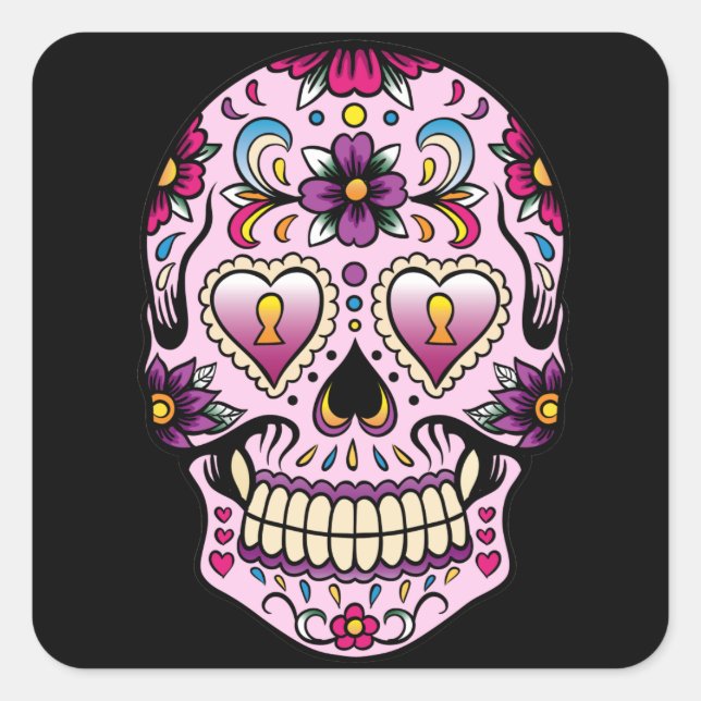 Day of the Dead Sugar Skull Pink Sticker (Front)