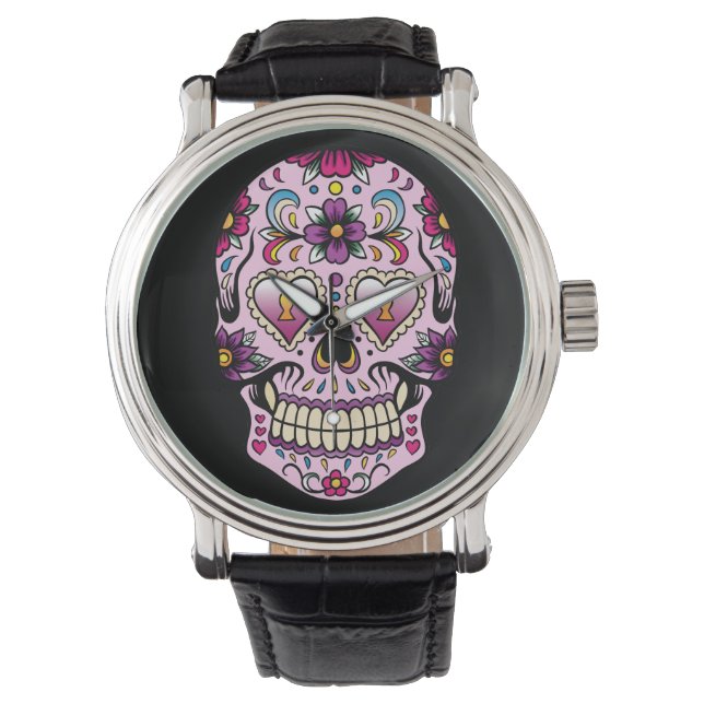 Day of the Dead Sugar Skull Pink Watch (Front)