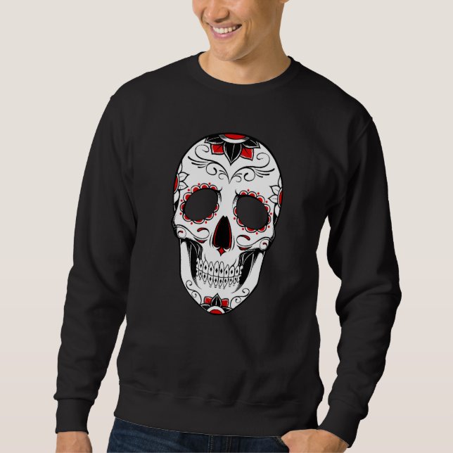 Day Of The Dead Sugar Skull Red Accent Sweatshirt (Front)