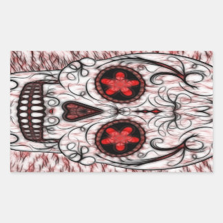 Day of the Dead Sugar Skull - Red & Black Fractal Rectangular Sticker