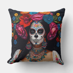 Day of the Dead Sugar Skull Roses 2 Sides Cushion