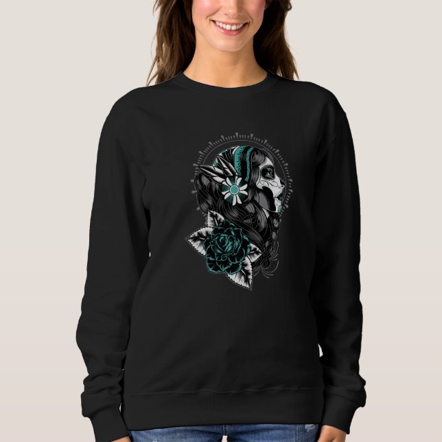Day Of The Dead Sugar Skull Side Profile Sweatshirt (Front)