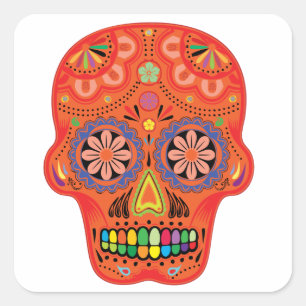 Day of the dead sugar skull square sticker