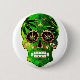 Day of the Dead Sugar Skull weed Shirt 6 Cm Round Badge