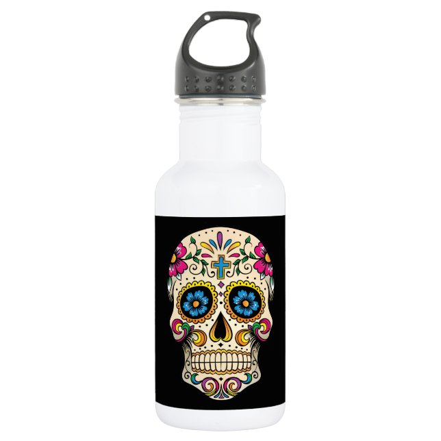 Day of the Dead Sugar Skull with Cross 532 Ml Water Bottle (Front)